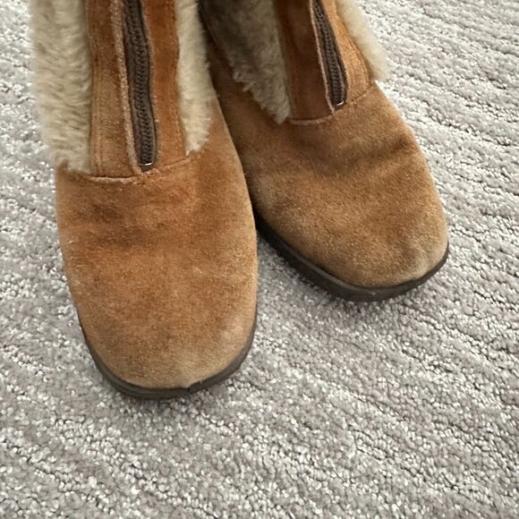 VTG Quoddy Moccasins Boots Brown Shearling Leather USA Made 60s Western Boho - Picture 6 of 15